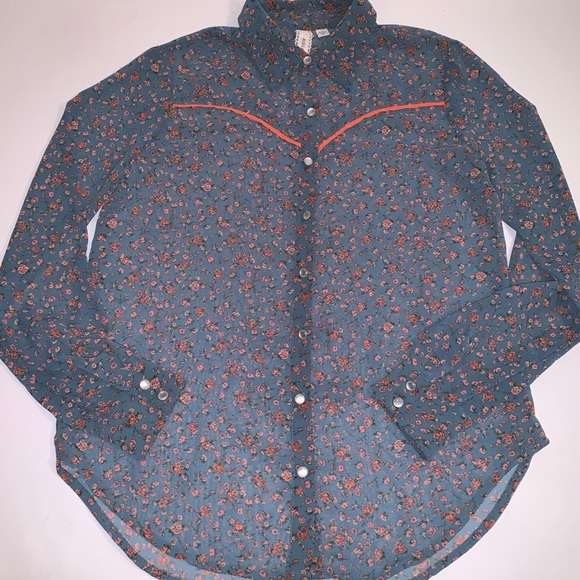 Robin-K Sheer Floral Western Button Down Blouse Sm - Picture 2 of 7